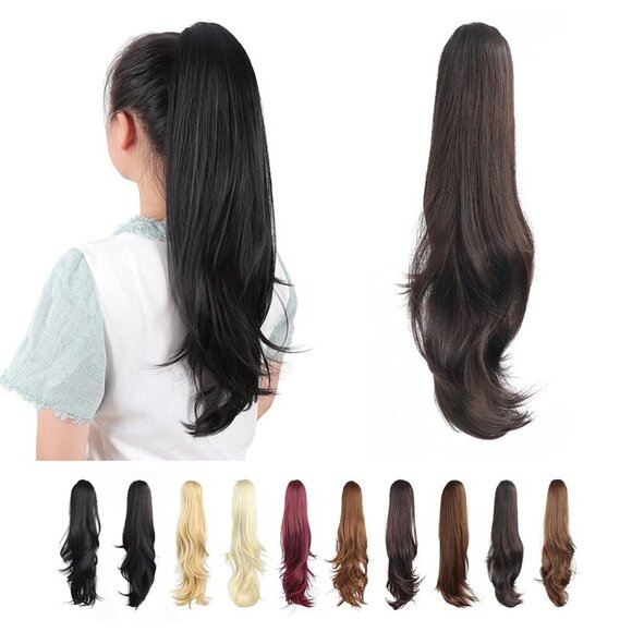 Ponytail Extension Synthetic Dark Brown 24 Inches Claw Clip Hair Piece Women main image 4